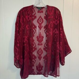 Express Deep Red Sheer Kimono OS Boho, Bohemian, Festival, Hippie, Flower Child